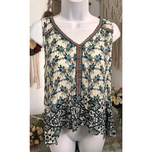Patrons of Peace Boho Blouse Sz Small V-Neck Loose Floral Print Artisan Top
